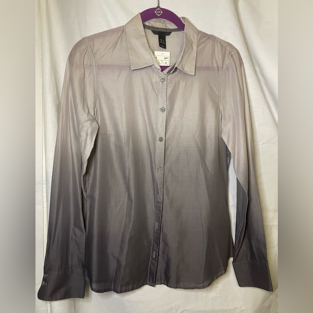 NWT H&M Semi Sheer Ombré Light to Dark Grey Button Down Shirt Size 8
